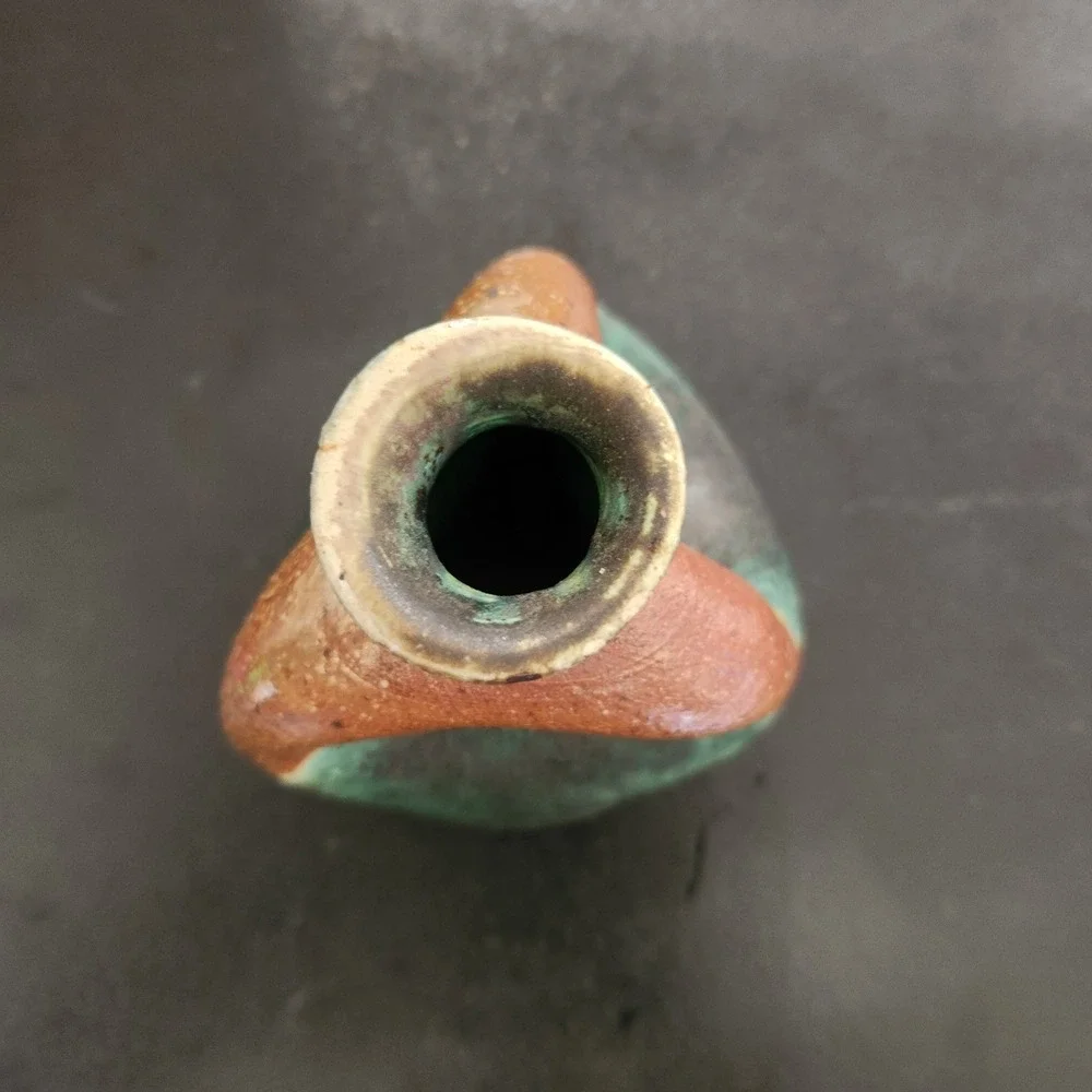 Funky Green & Brown‎ asymmetrical pottery floral stem decorative vase